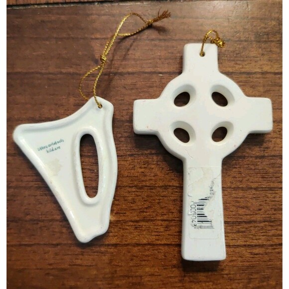 2 Liffey Artefacts Kildare Celtic Irish Cross, Harp Shamrock Porcelain Ornaments - Picture 2 of 4